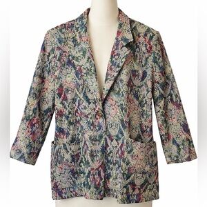Vintage 90s Tapestry Colorful Floral Blazer Baroque Brocade Jacket Statement